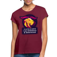 Thumbnail for Women's Glow Capricorn Relaxed Fit T-Shirt - burgundy