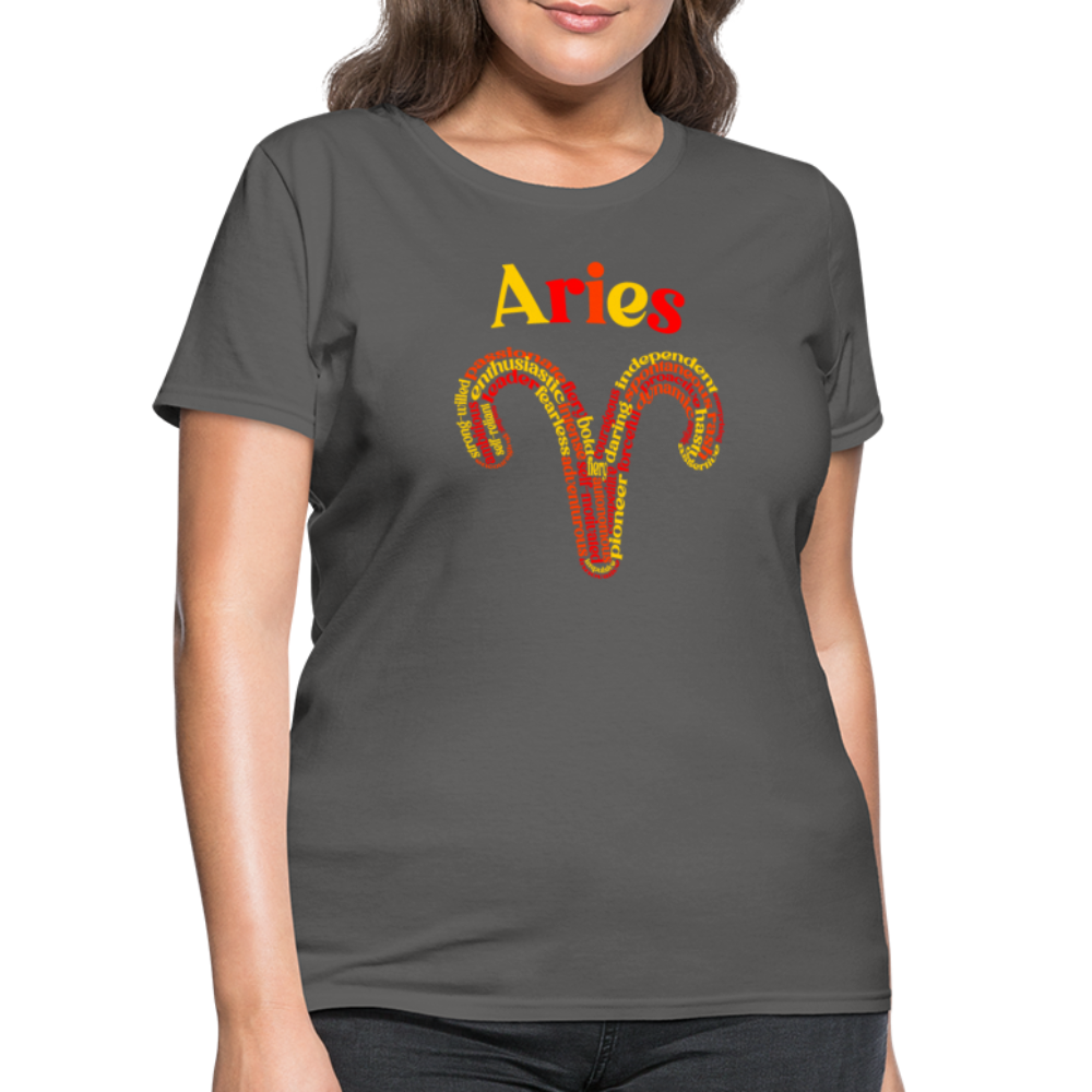 Women's Power Words Aries T-Shirt - charcoal