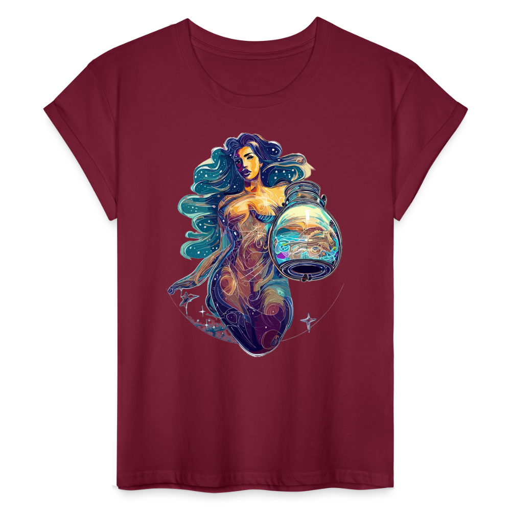 Women's Mythical Aquarius Relaxed Fit T-Shirt - burgundy