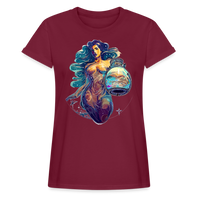 Thumbnail for Women's Mythical Aquarius Relaxed Fit T-Shirt - burgundy