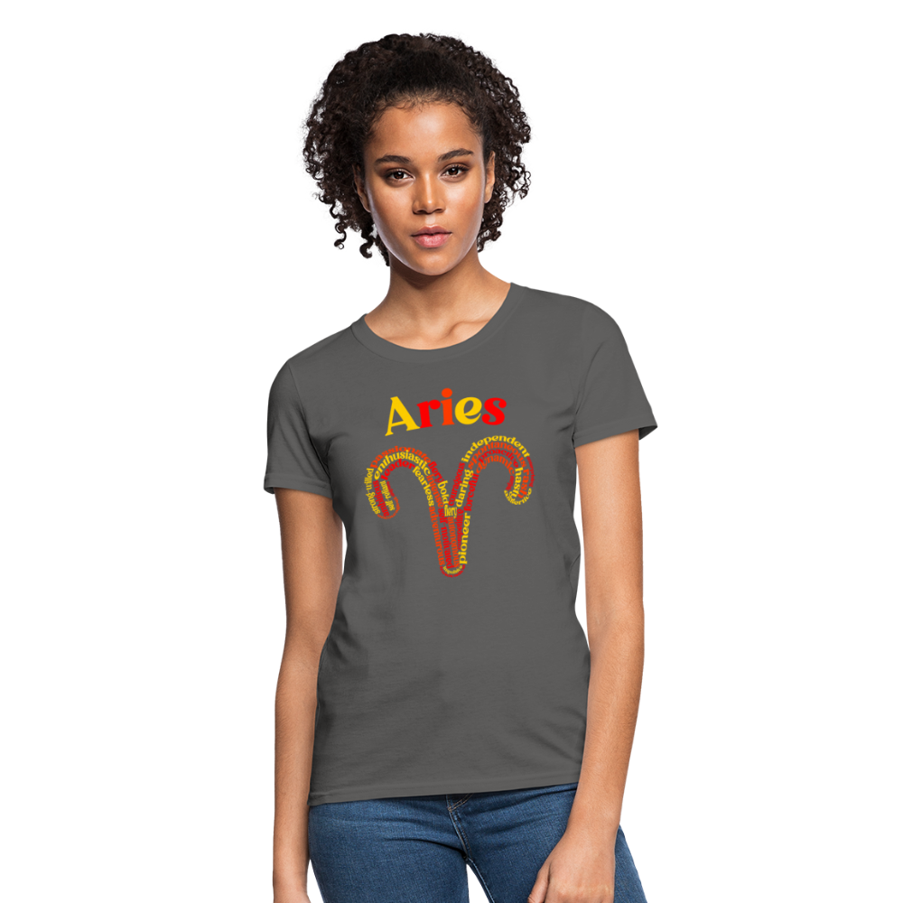 Women's Power Words Aries T-Shirt - charcoal