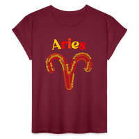 Thumbnail for Women's Power Words Aries Relaxed Fit T-Shirt - burgundy