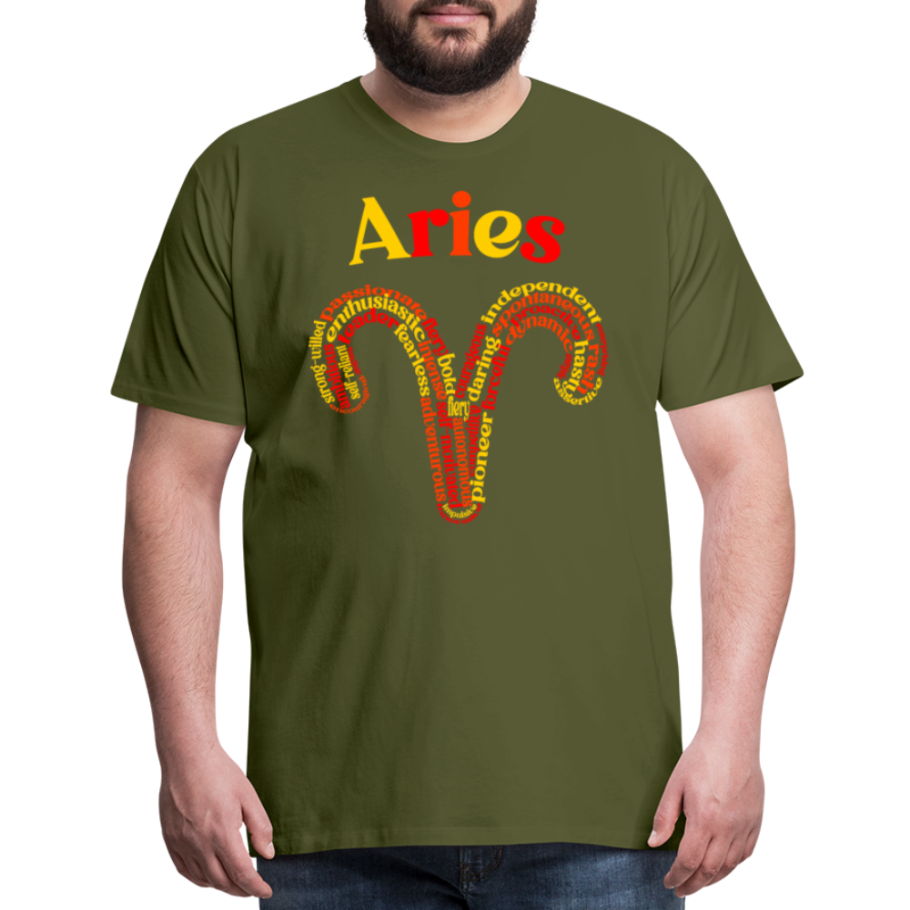 Men's Power Words Aries Premium T-Shirt - olive green