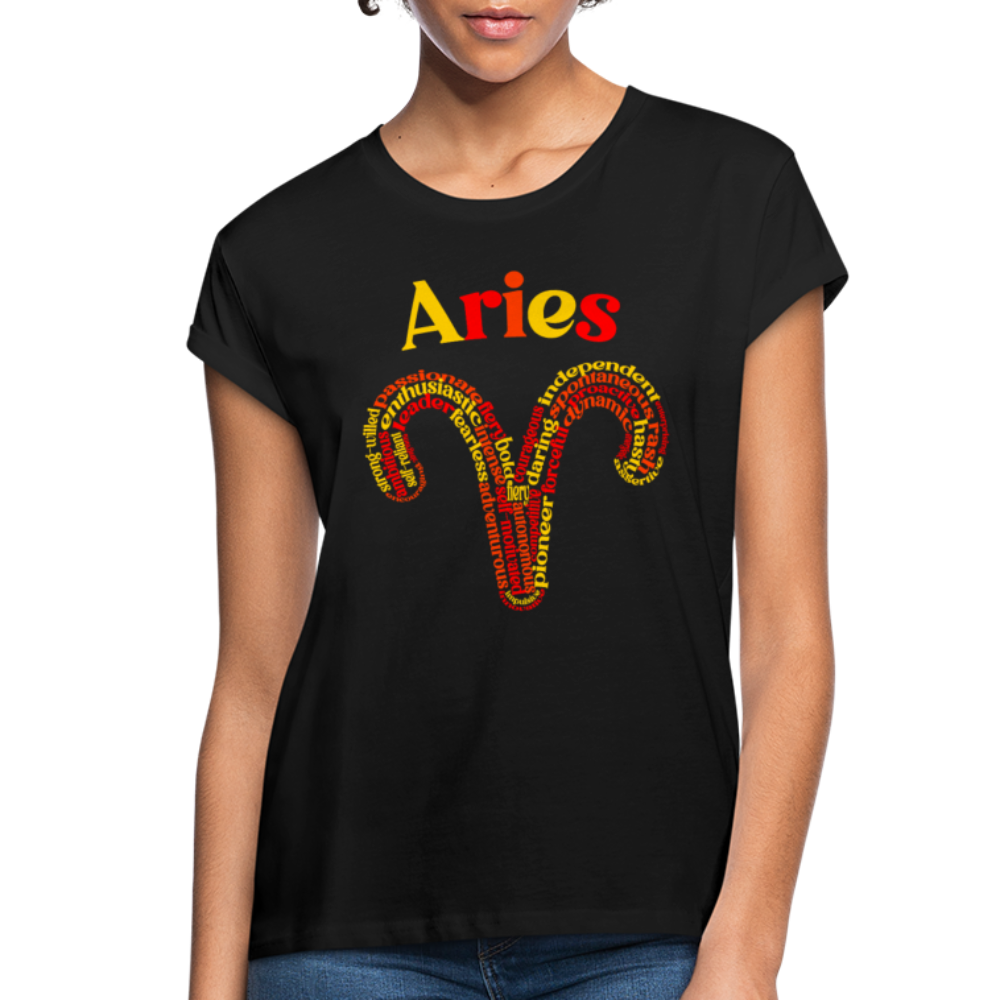 Women's Power Words Aries Relaxed Fit T-Shirt - black