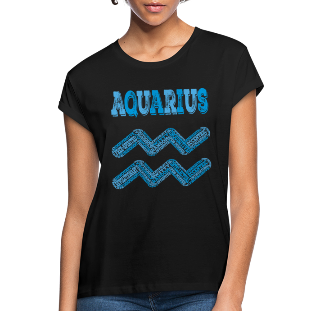 Women's Power Words Aquarius Relaxed Fit T-Shirt - black