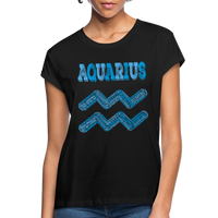 Thumbnail for Women's Power Words Aquarius Relaxed Fit T-Shirt - black