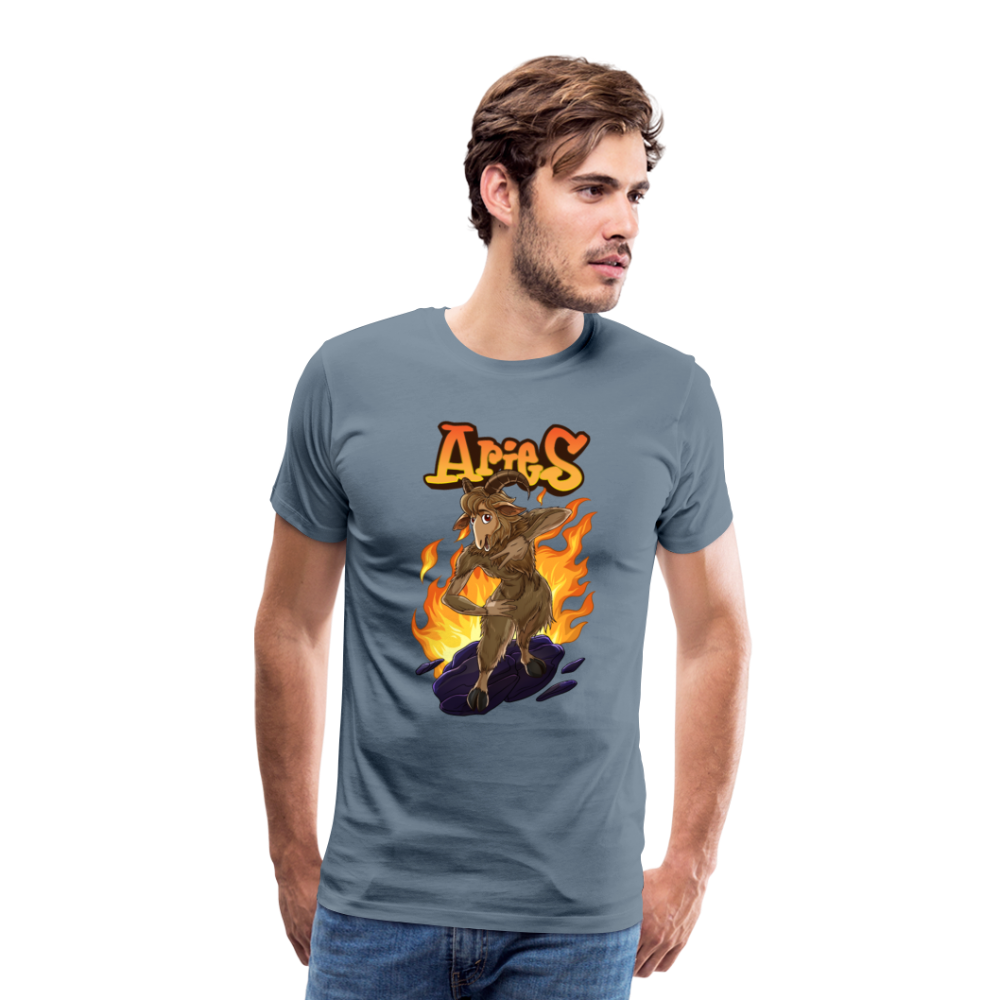 Men's Fiery Aries Premium T-Shirt - steel blue