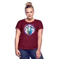 Thumbnail for Women's Mythical Aries Relaxed Fit T-Shirt - burgundy