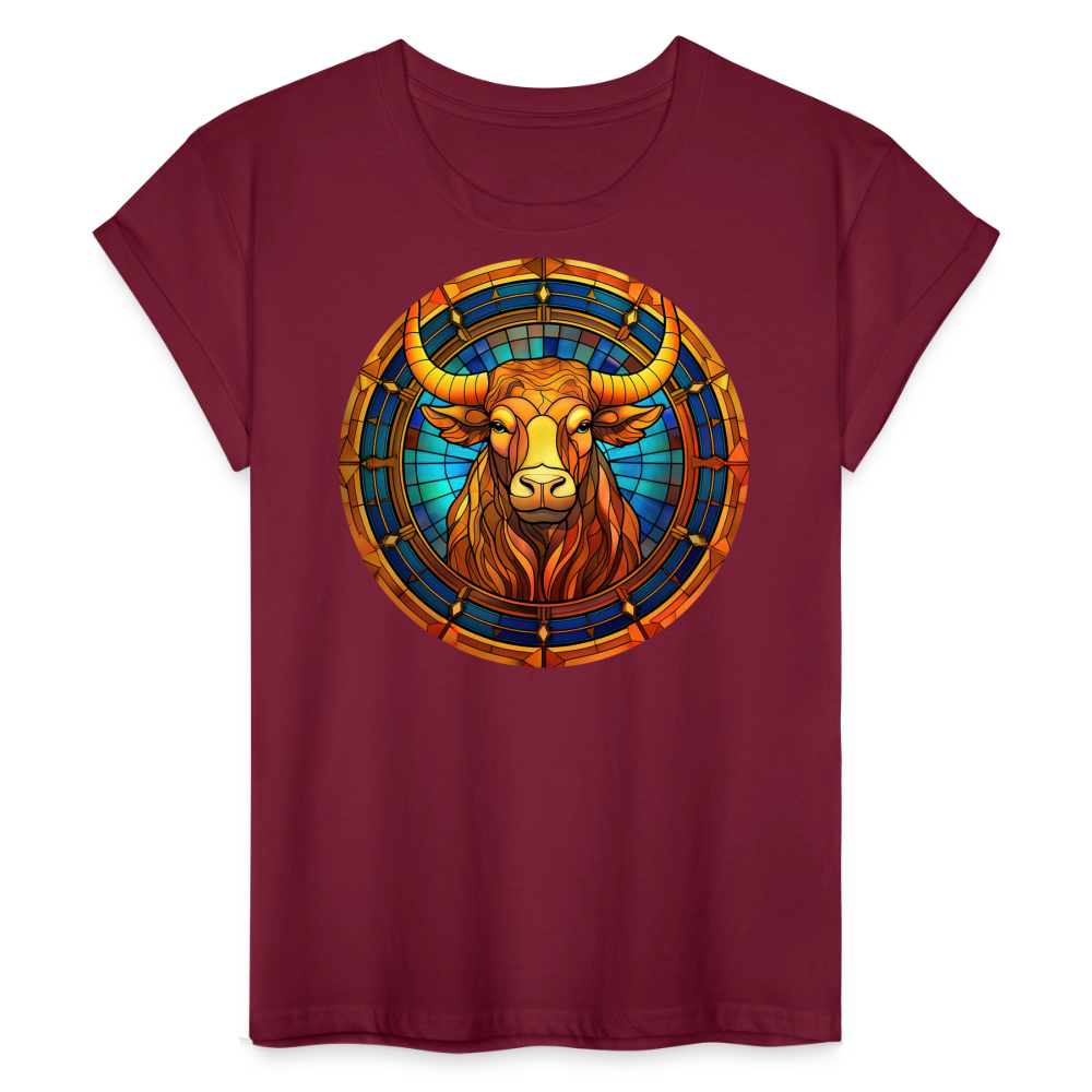 Women's Mosaic Taurus Relaxed Fit T-Shirt - burgundy