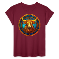 Thumbnail for Women's Mosaic Taurus Relaxed Fit T-Shirt - burgundy