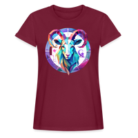 Thumbnail for Women's Mythical Aries Relaxed Fit T-Shirt - burgundy