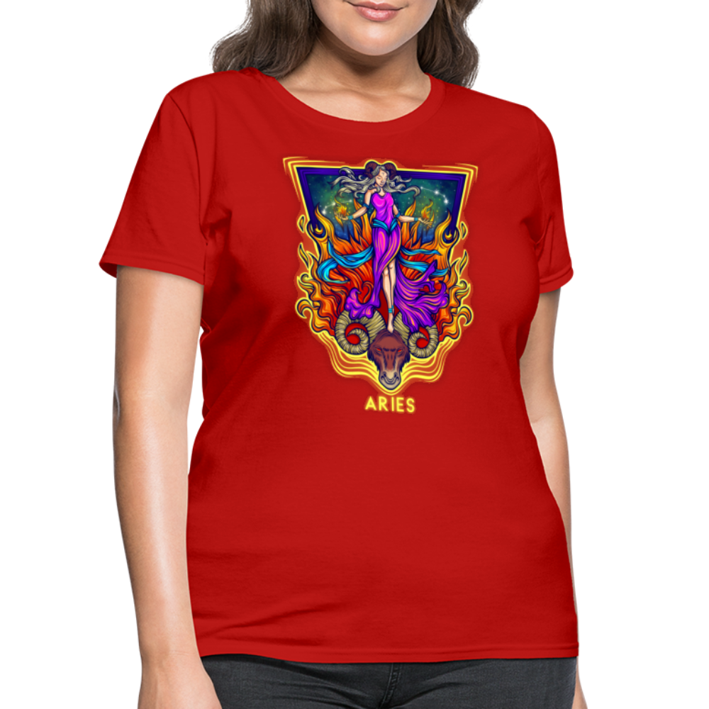 Women's Cosmic Aries Design T-Shirt - red