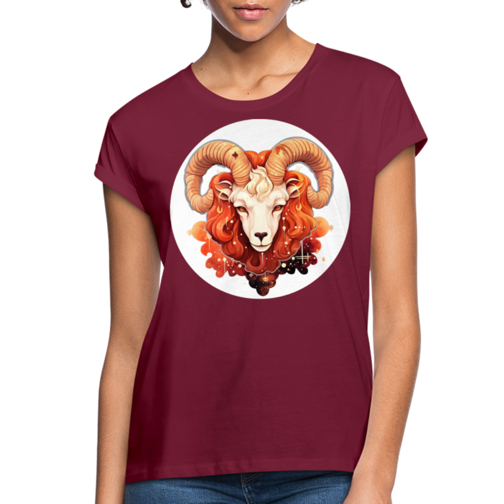 Women's Symbol Aries Relaxed Fit T-Shirt - burgundy