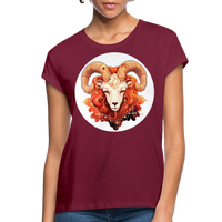 Thumbnail for Women's Symbol Aries Relaxed Fit T-Shirt - burgundy