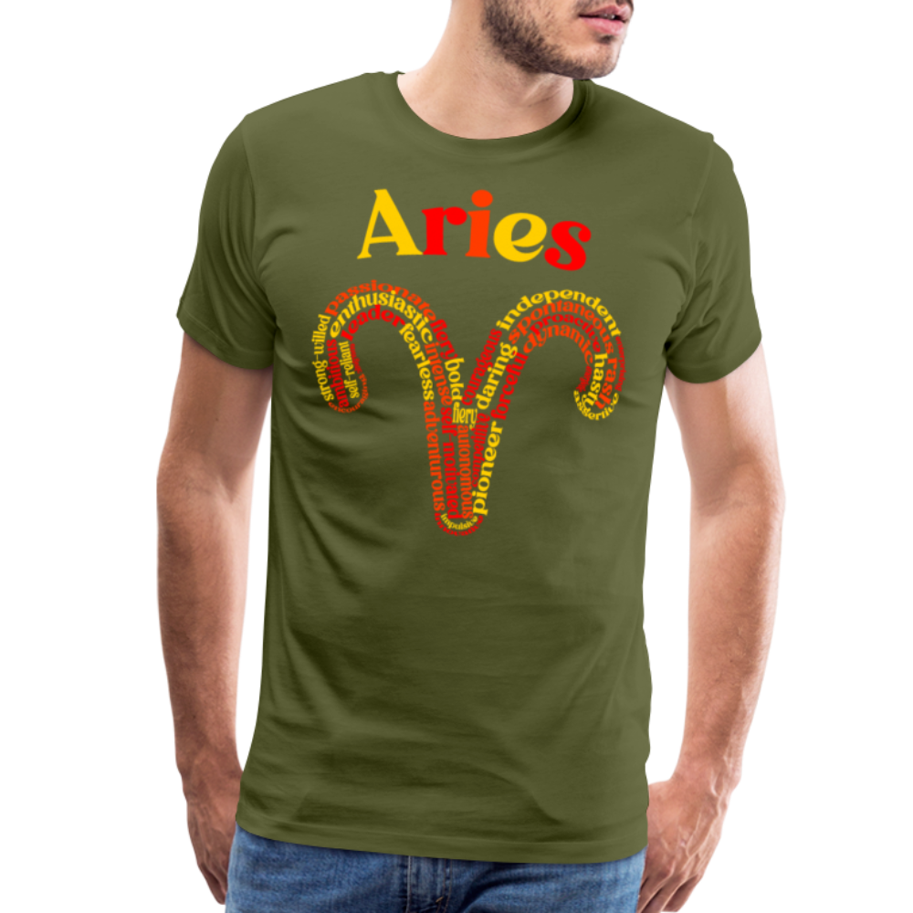 Men's Power Words Aries Premium T-Shirt - olive green