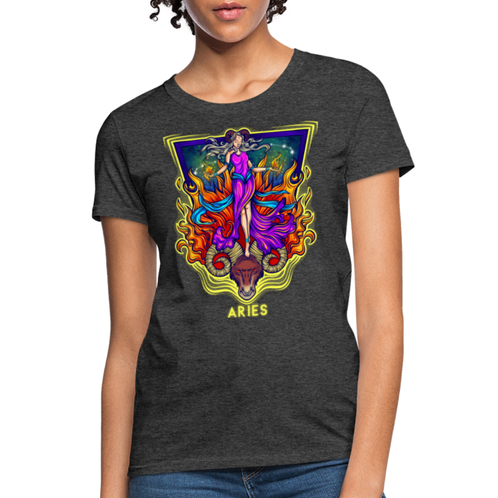 Women's Cosmic Aries Design T-Shirt - heather black