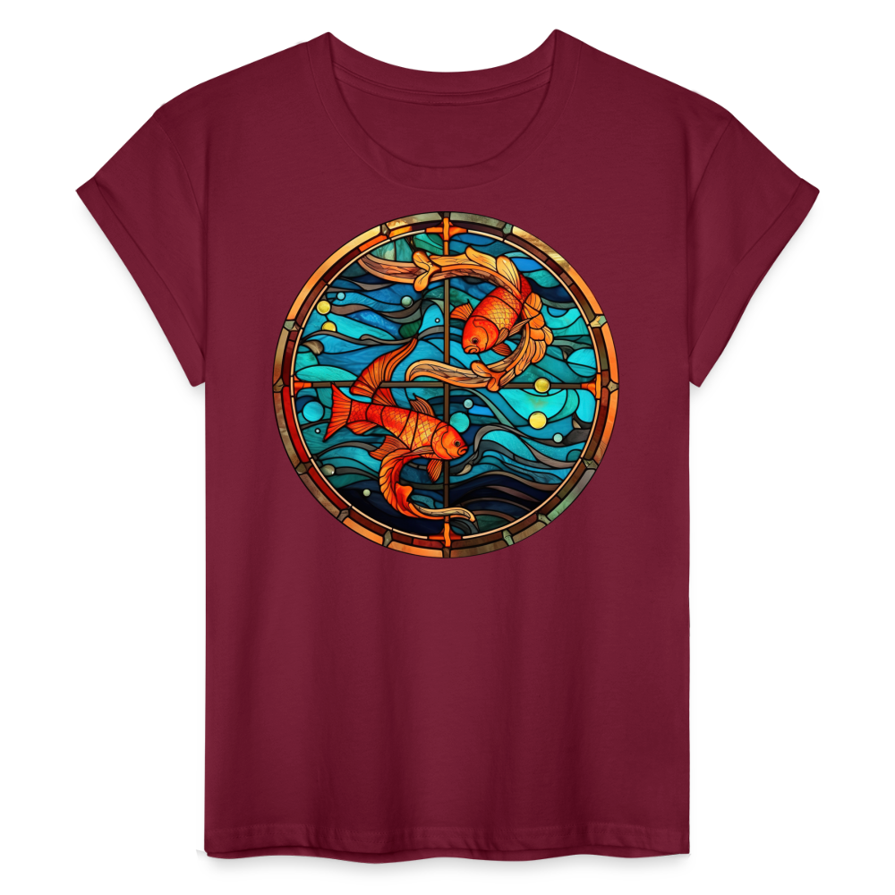 Women's Mosaic Pisces Relaxed Fit T-Shirt - burgundy