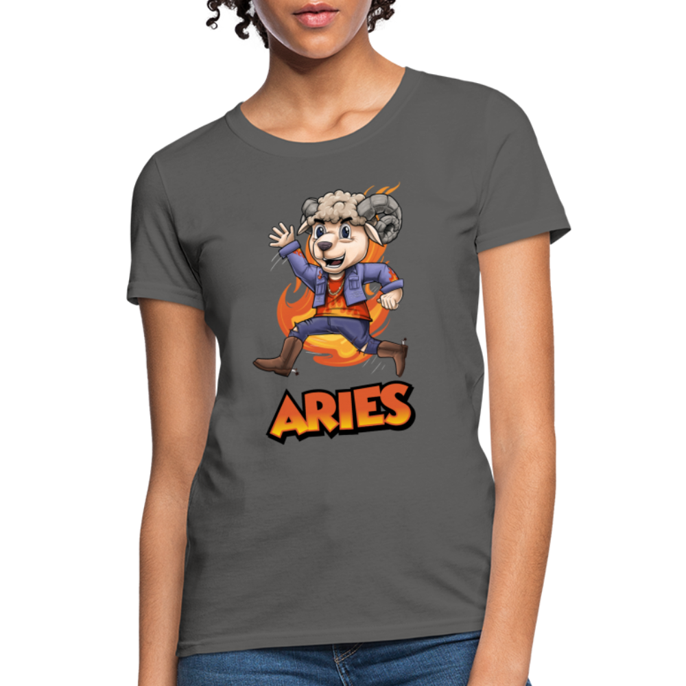 Women's Playful Aries T-Shirt - charcoal