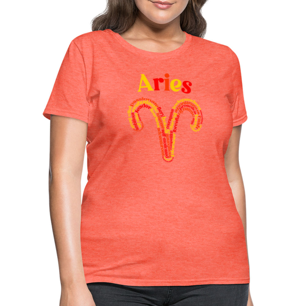 Women's Power Words Aries T-Shirt - heather coral