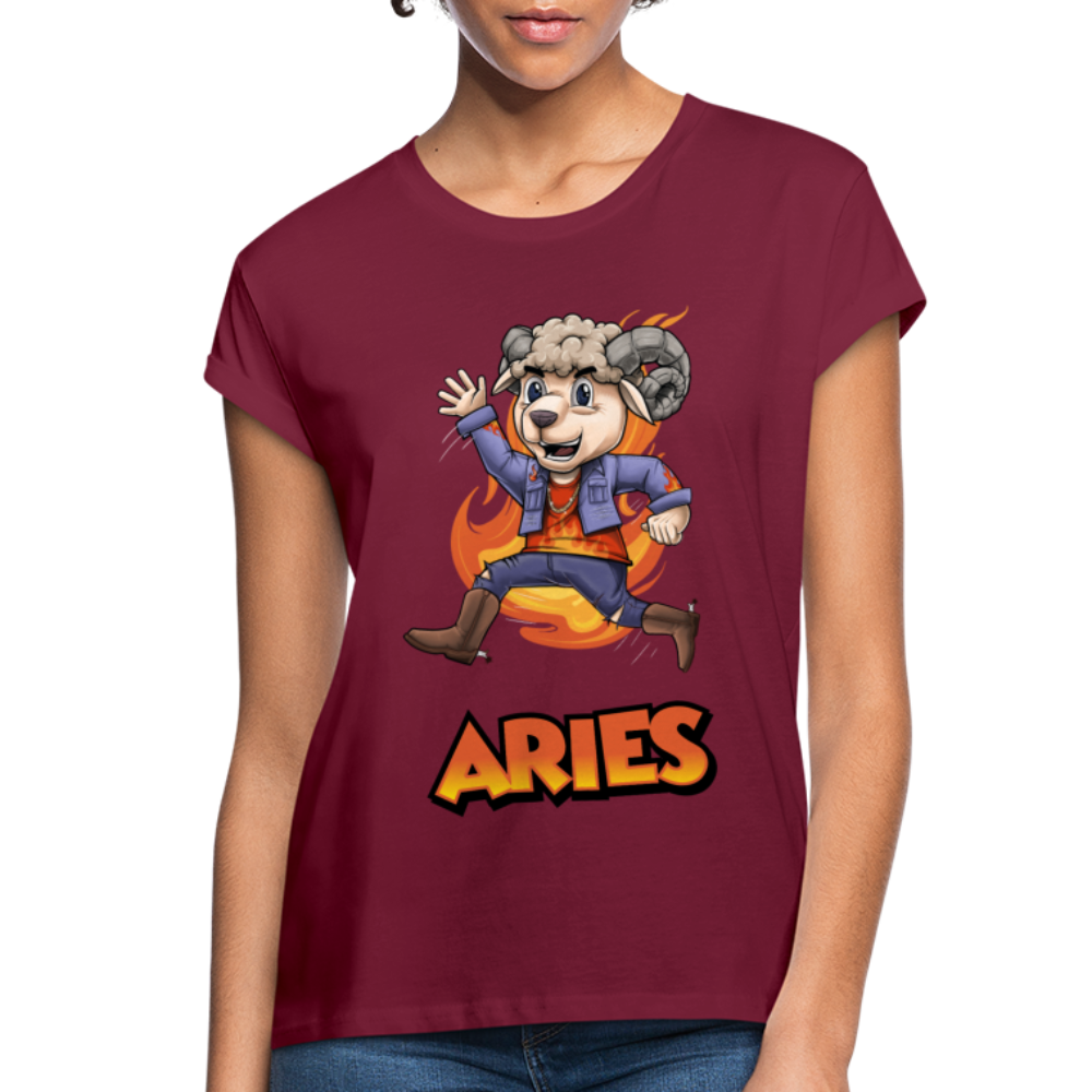 Women's Playful Aries Relaxed Fit T-Shirt - burgundy