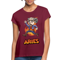 Thumbnail for Women's Playful Aries Relaxed Fit T-Shirt - burgundy