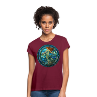 Thumbnail for Women's Mosaic Aquarius Relaxed Fit T-Shirt - burgundy