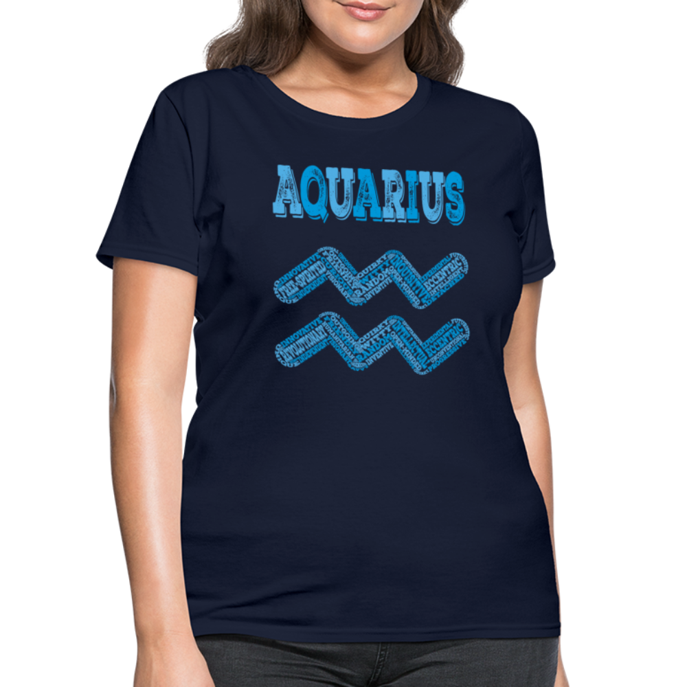 Women's Power Words Aquarius T-Shirt - navy