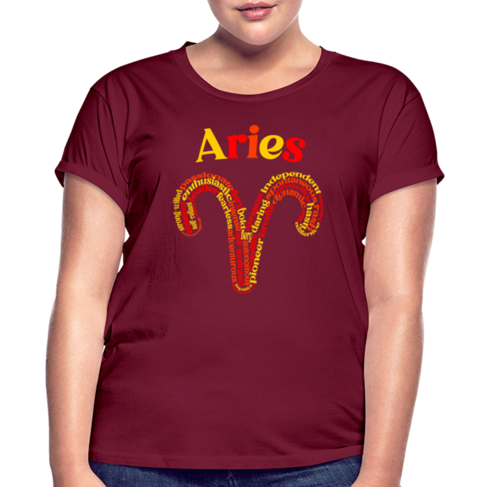 Women's Power Words Aries Relaxed Fit T-Shirt - burgundy