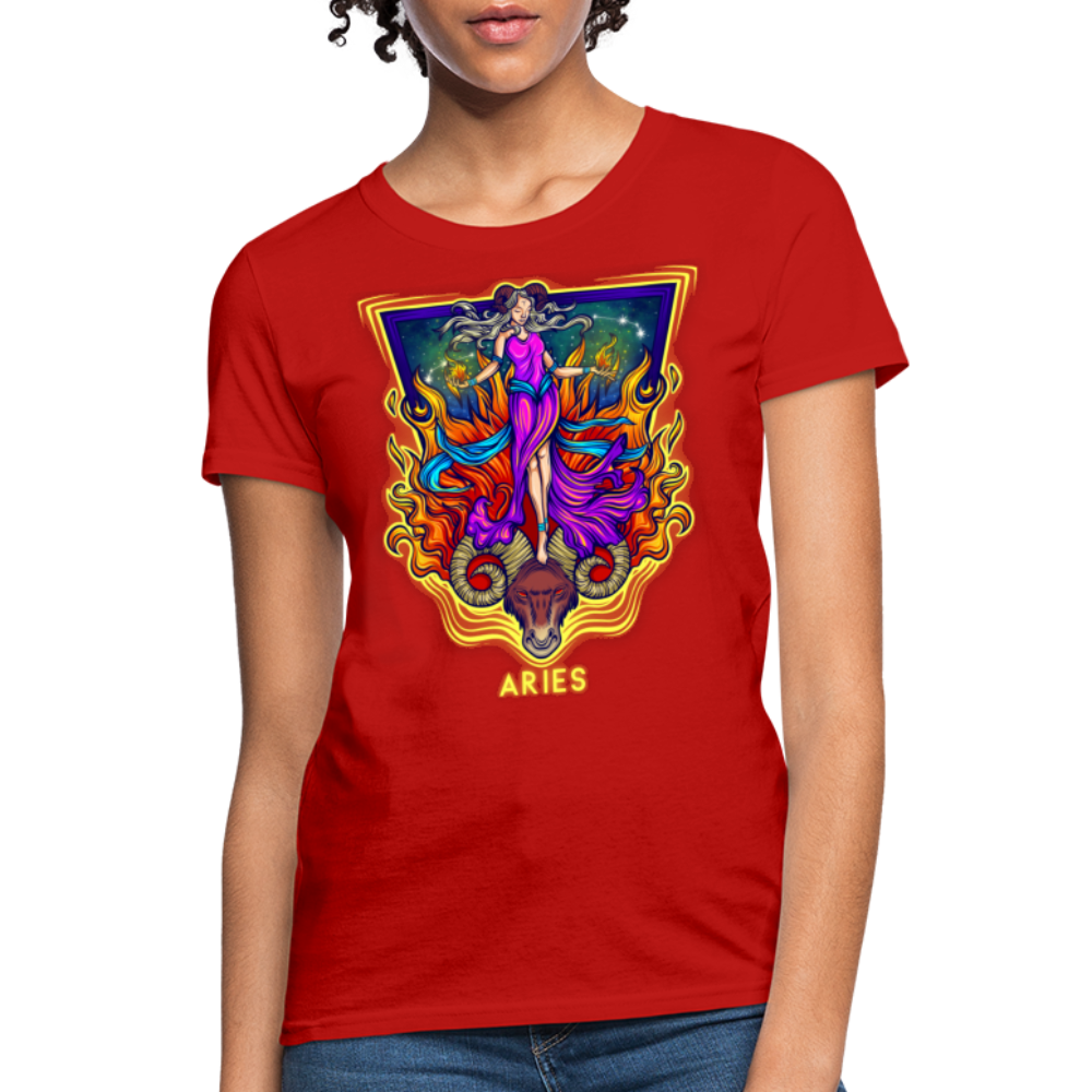 Women's Cosmic Aries Design T-Shirt - red