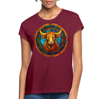 Thumbnail for Women's Mosaic Taurus Relaxed Fit T-Shirt - burgundy