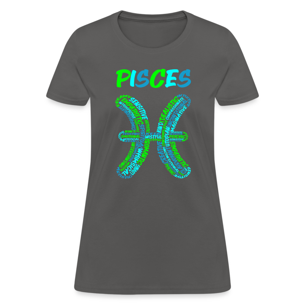 Women's Power Words Pisces T-Shirt - charcoal