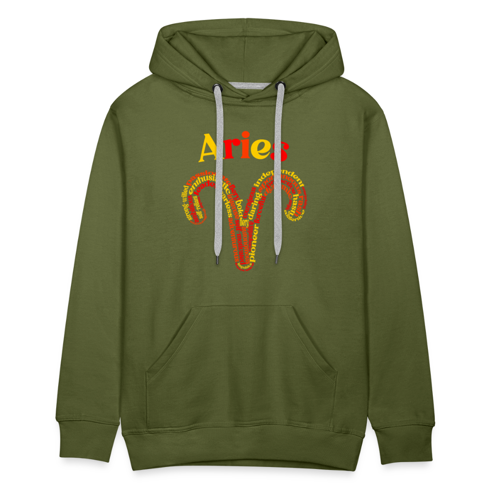 Men's Power Words Aries Premium Hoodie - olive green