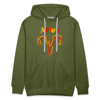 Thumbnail for Men's Power Words Aries Premium Hoodie - olive green