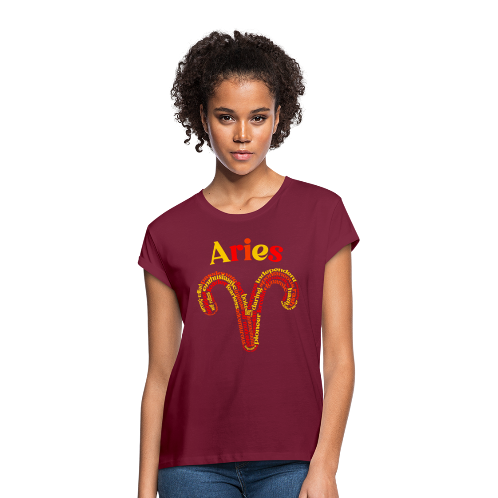 Women's Power Words Aries Relaxed Fit T-Shirt - burgundy