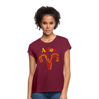 Thumbnail for Women's Power Words Aries Relaxed Fit T-Shirt - burgundy