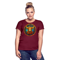 Thumbnail for Women's Mosaic Taurus Relaxed Fit T-Shirt - burgundy