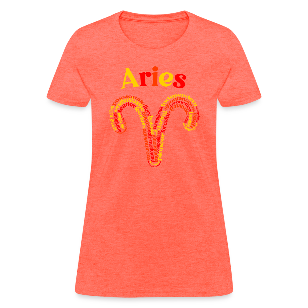 Women's Power Words Aries T-Shirt - heather coral