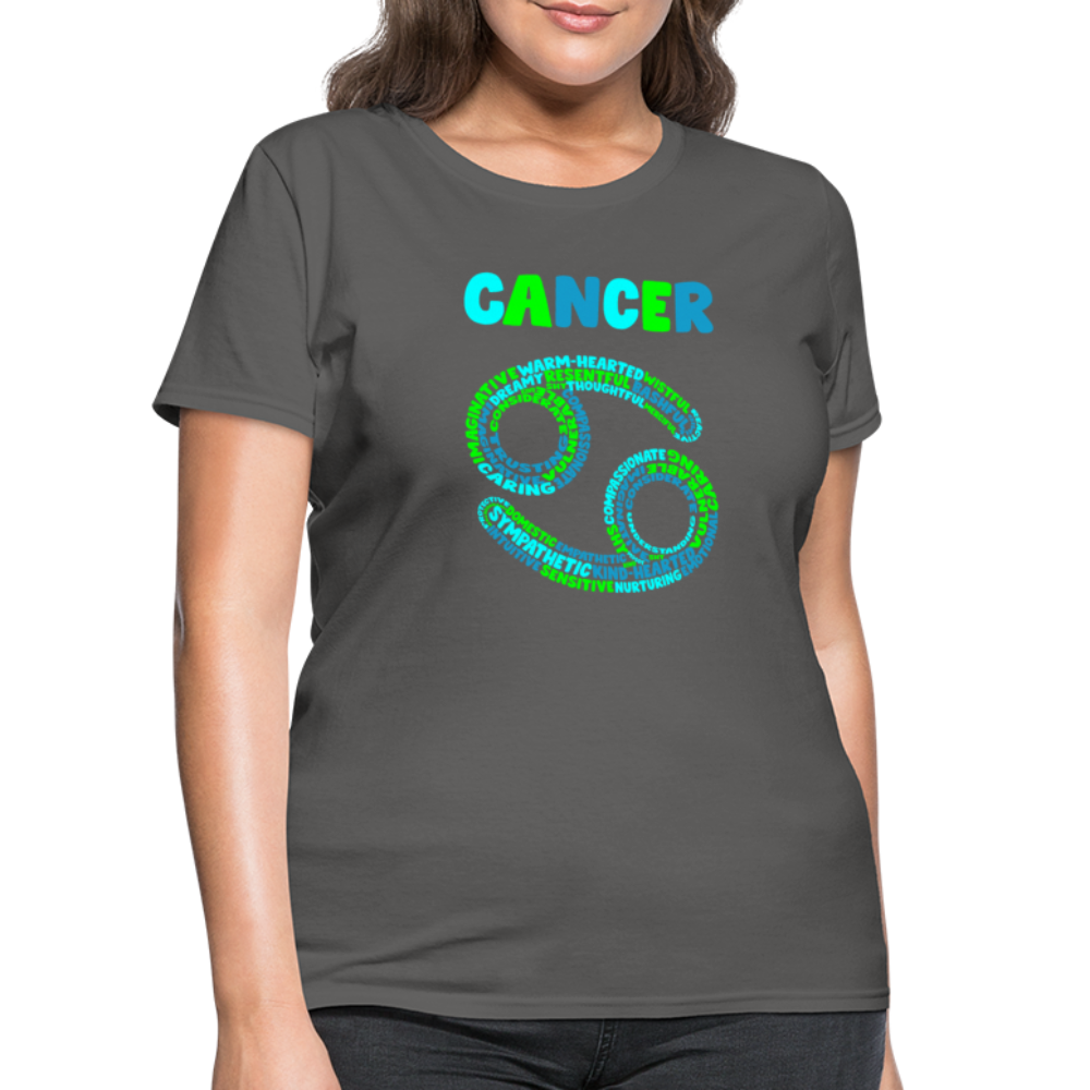 Women's Power Words Cancer T-Shirt - charcoal