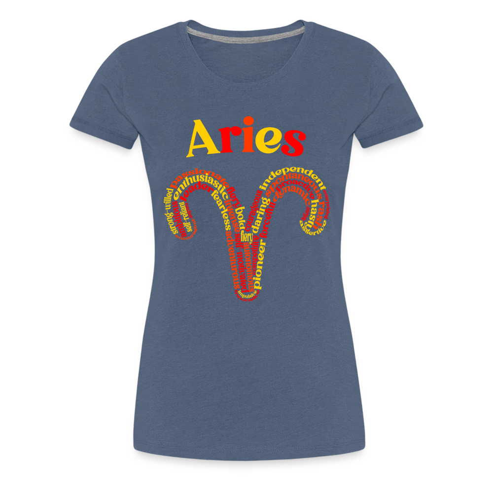 Women's Power Words Aries Premium T-Shirt - heather blue