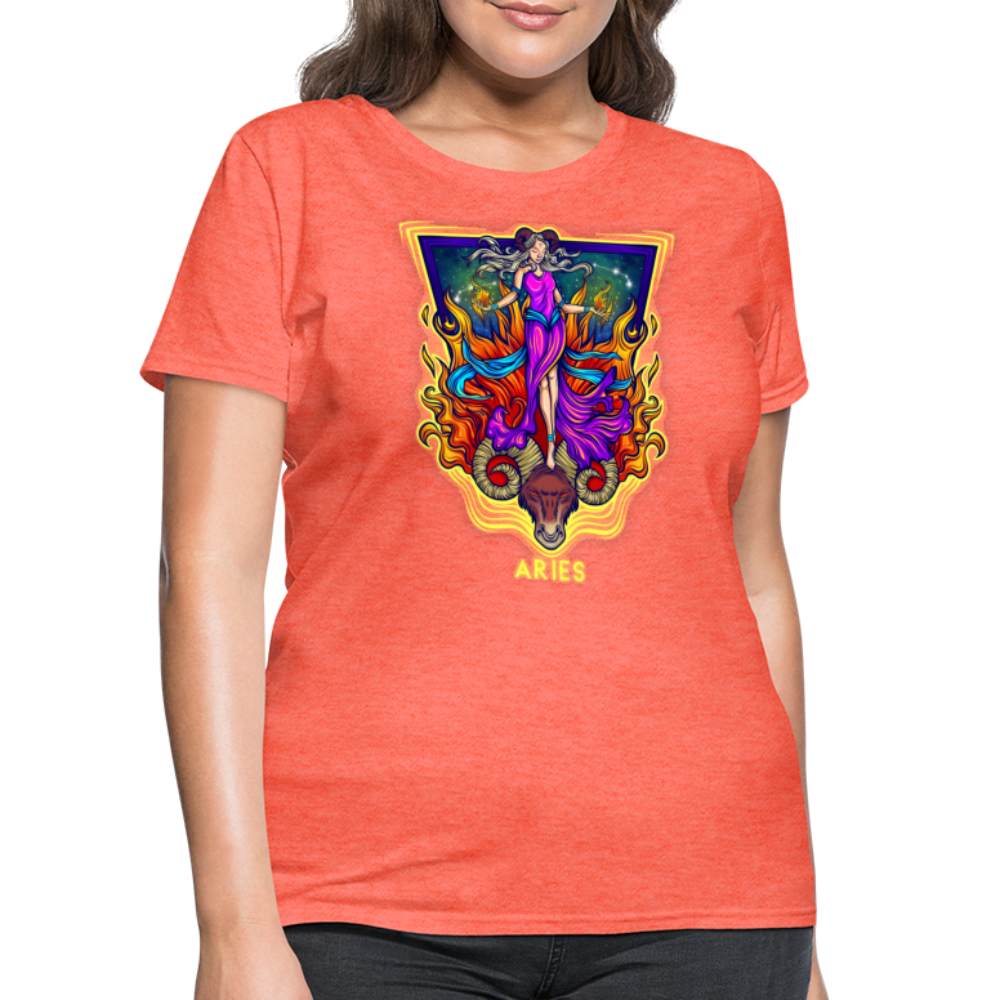 Women's Cosmic Aries Design T-Shirt - heather coral