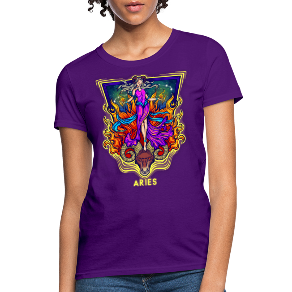 Women's Cosmic Aries Design T-Shirt - purple