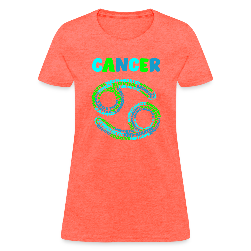 Women's Power Words Cancer T-Shirt - heather coral