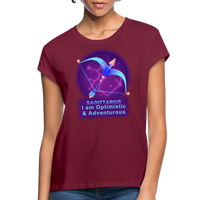 Thumbnail for Women's Neon Sagittarius Relaxed Fit T-Shirt - burgundy