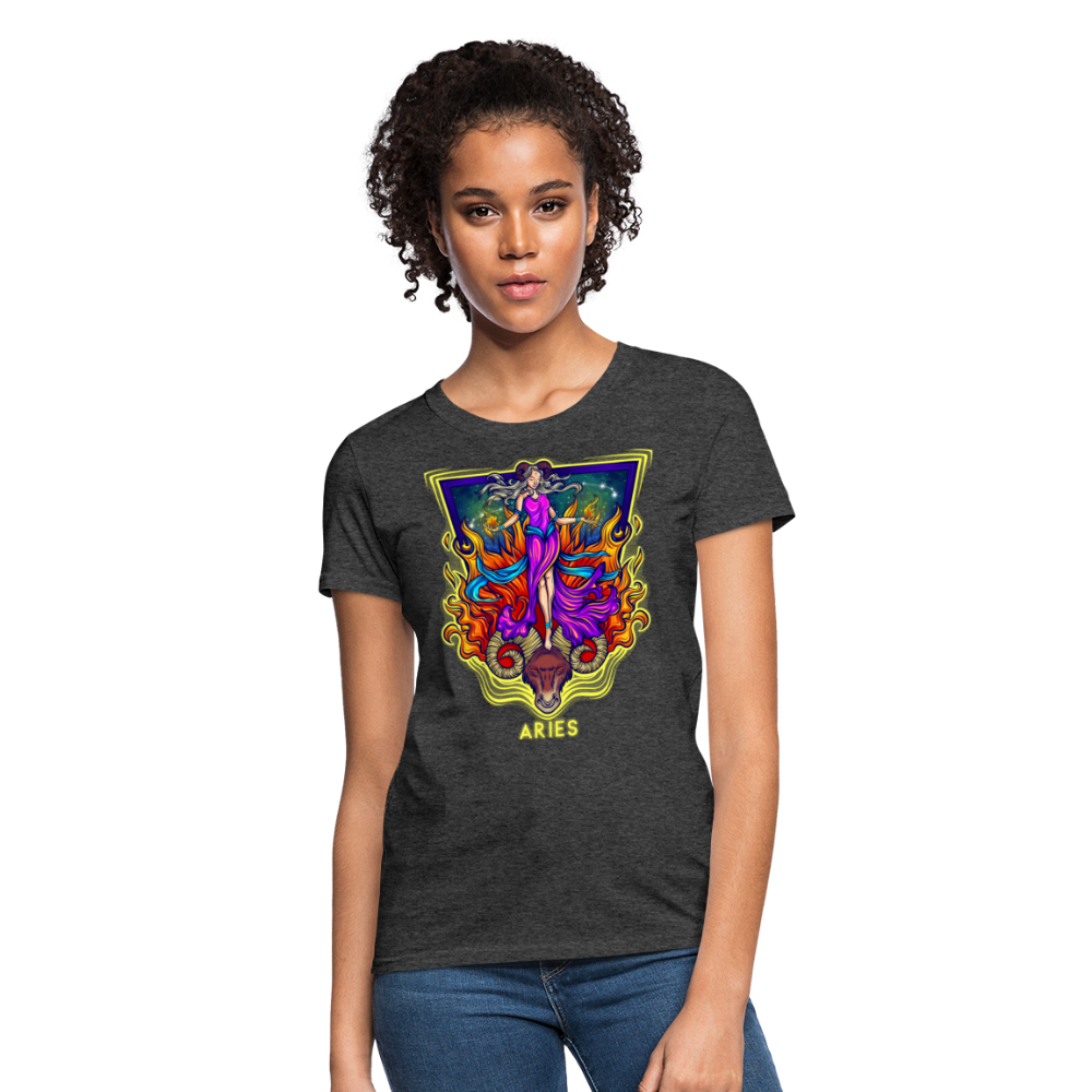 Women's Cosmic Aries Design T-Shirt - heather black