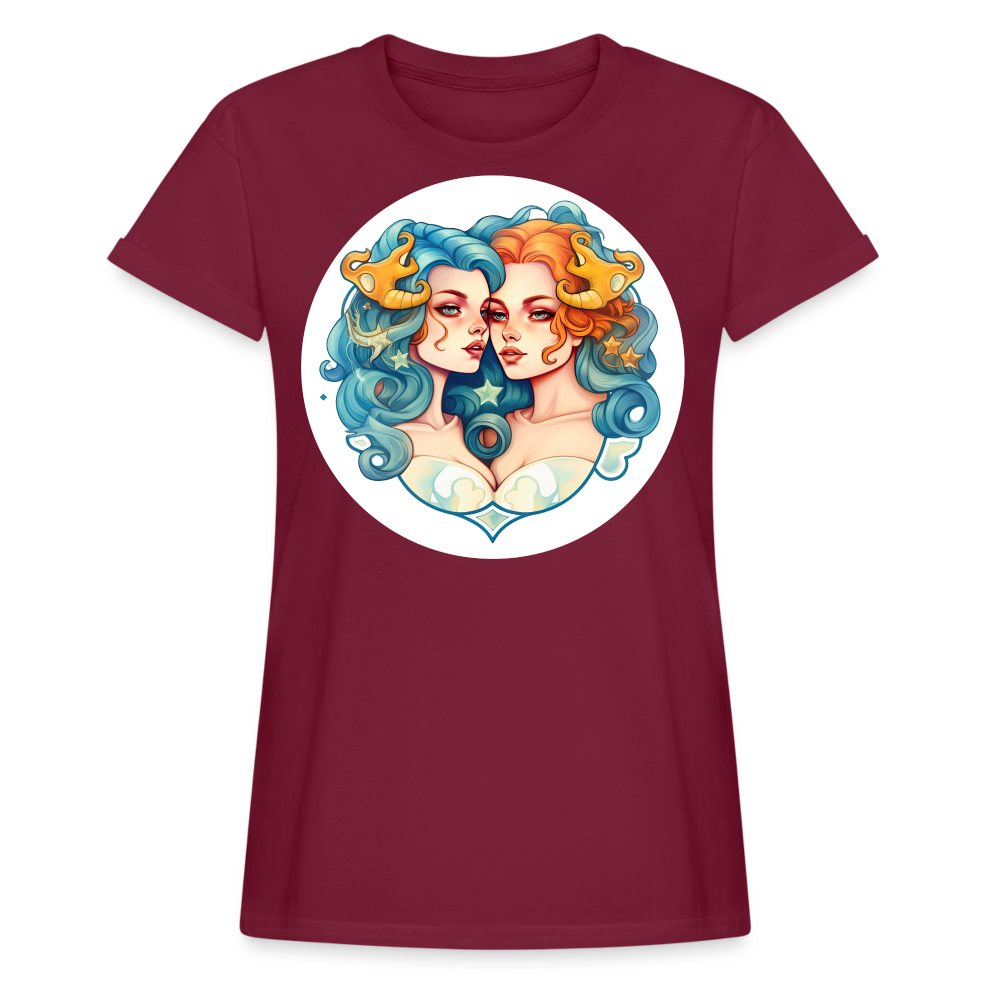 Women's Symbol Gemini Relaxed Fit T-Shirt - burgundy