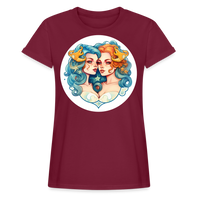 Thumbnail for Women's Symbol Gemini Relaxed Fit T-Shirt - burgundy