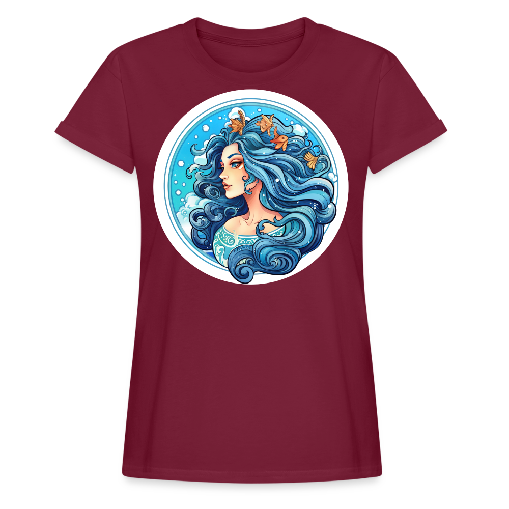 Women's Symbol Aquarius Relaxed Fit T-Shirt - burgundy