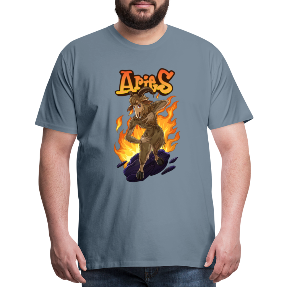 Men's Fiery Aries Premium T-Shirt - steel blue