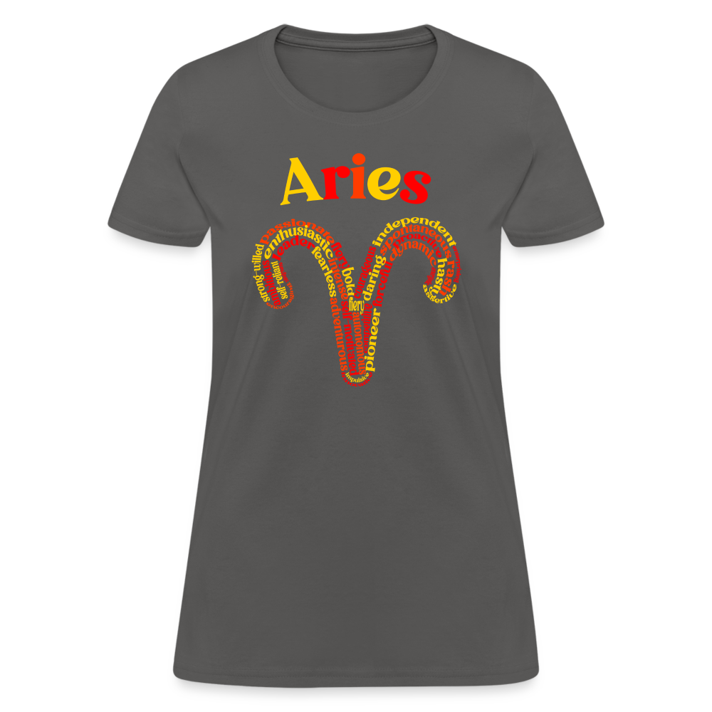 Women's Power Words Aries T-Shirt - charcoal