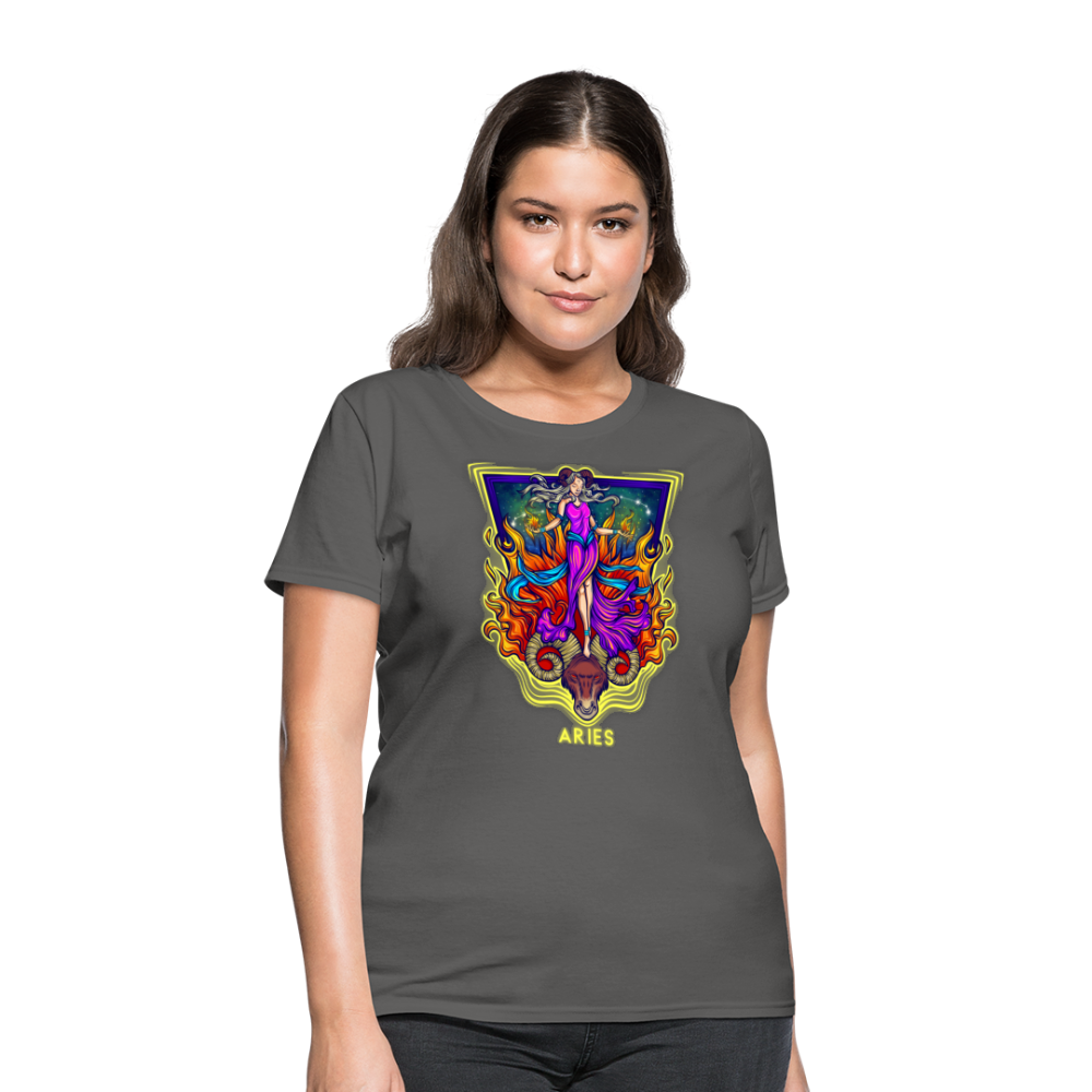 Women's Cosmic Aries Design T-Shirt - charcoal